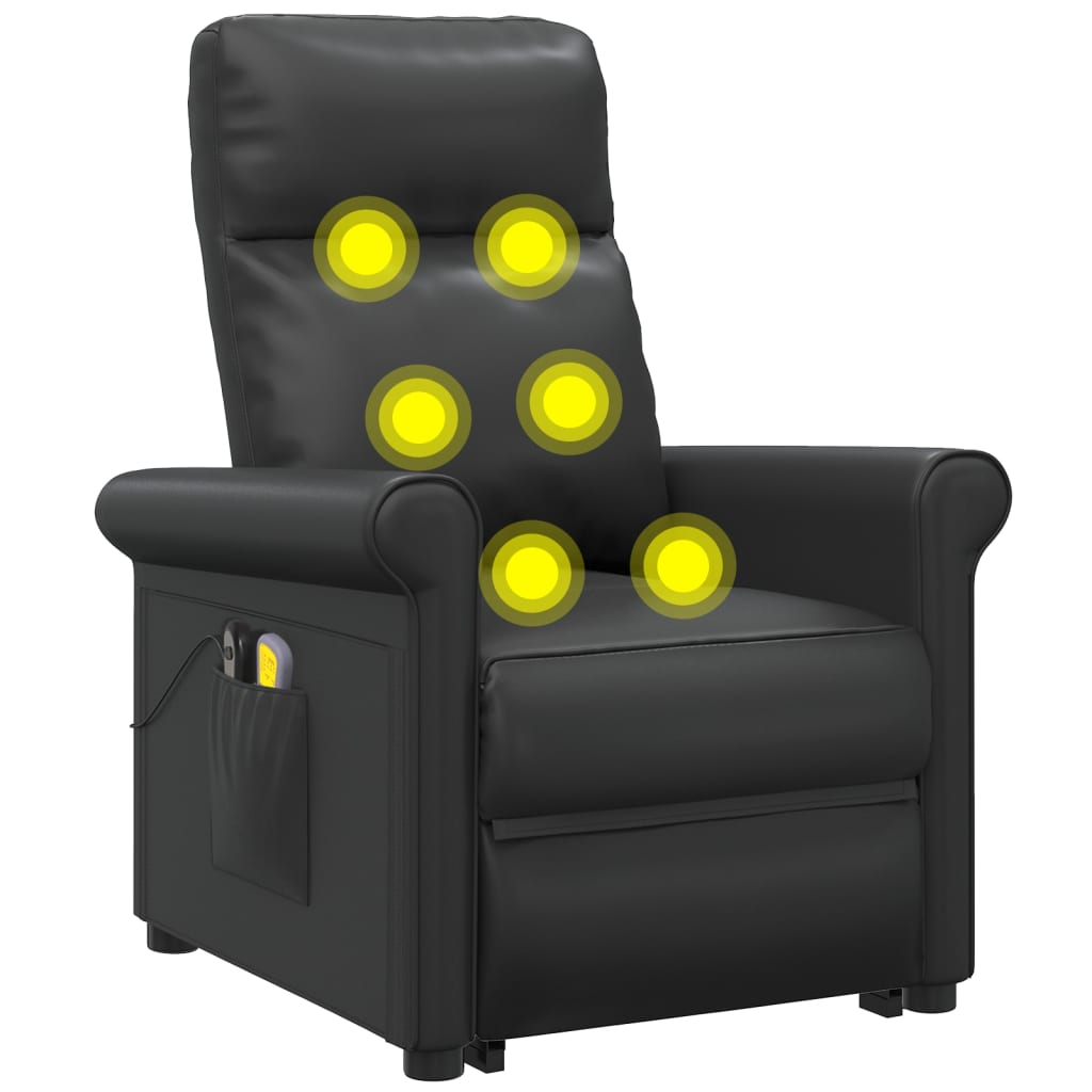 fekete műbőr felállást segítő masszázsfotel