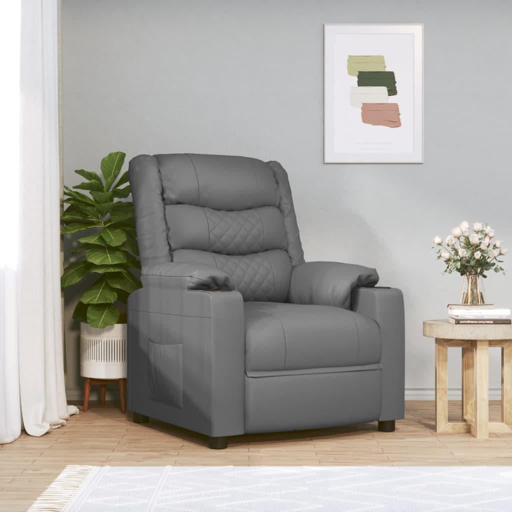 vidaXL Fotoliu rabatabil electric, gri, piele ecologică