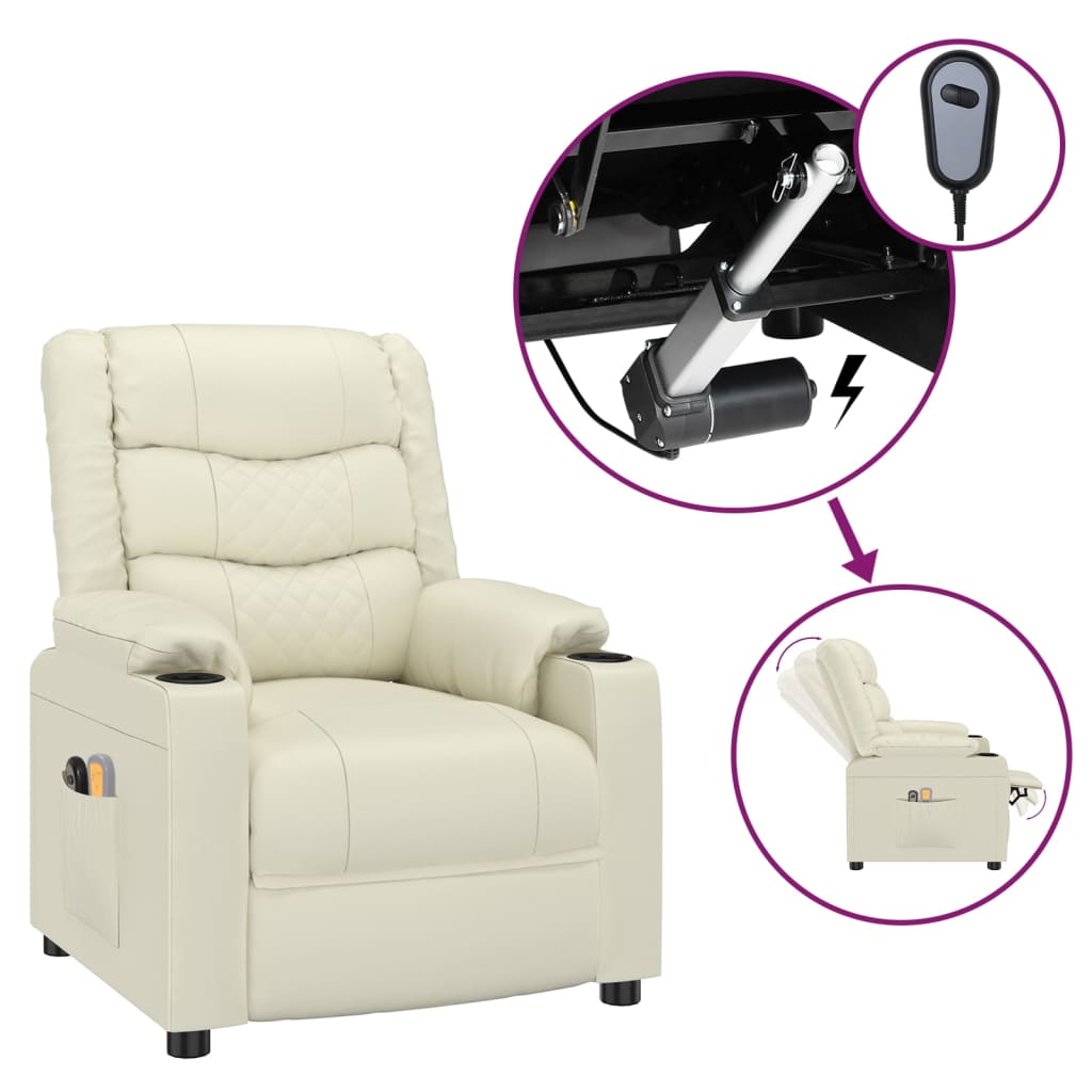 vidaXL Elektrické masážní křeslo krémové umělá kůže