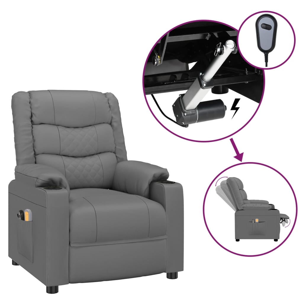 vidaXL Elektrické masážní křeslo šedé umělá kůže