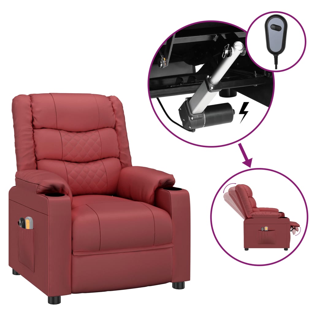 vidaXL Elektrické masážní křeslo vínové umělá kůže