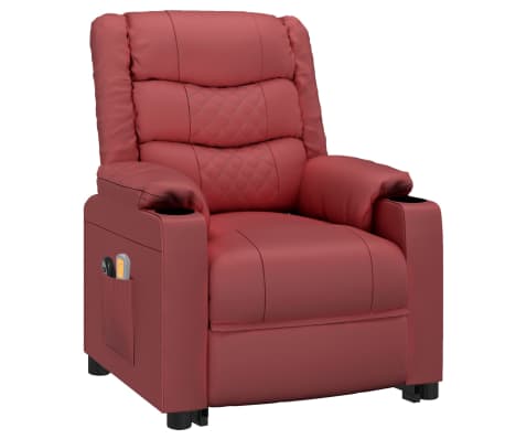 vidaXL Massagesessel mit Aufstehhilfe Weinrot Kunstleder