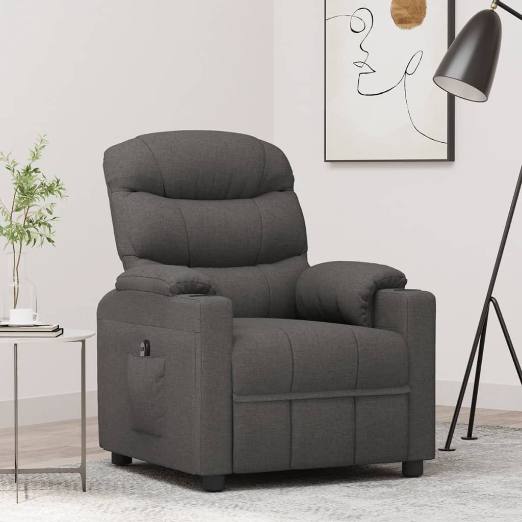 vidaXL Fotoliu rabatabil electric, gri închis, material textil