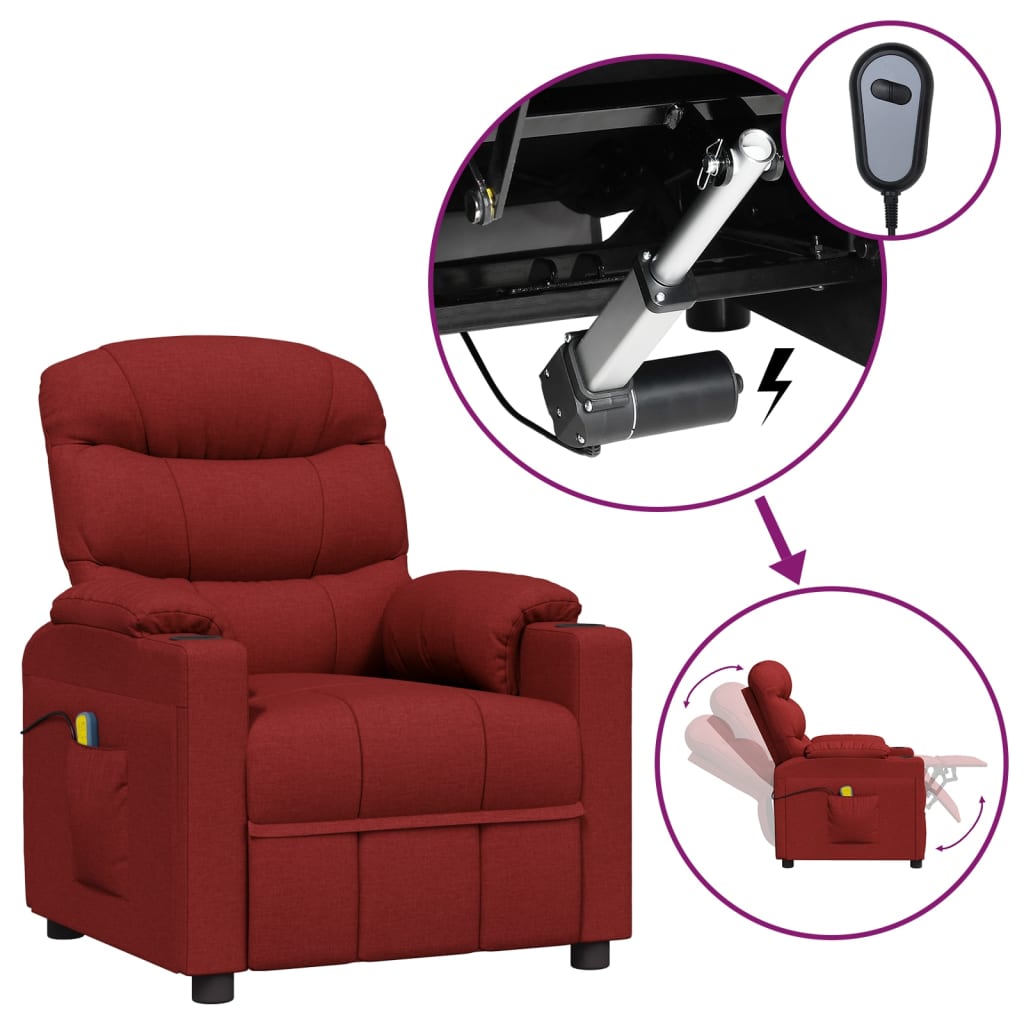 vidaXL Fotoliu de masaj electric rabatabil, roșu vin, textil