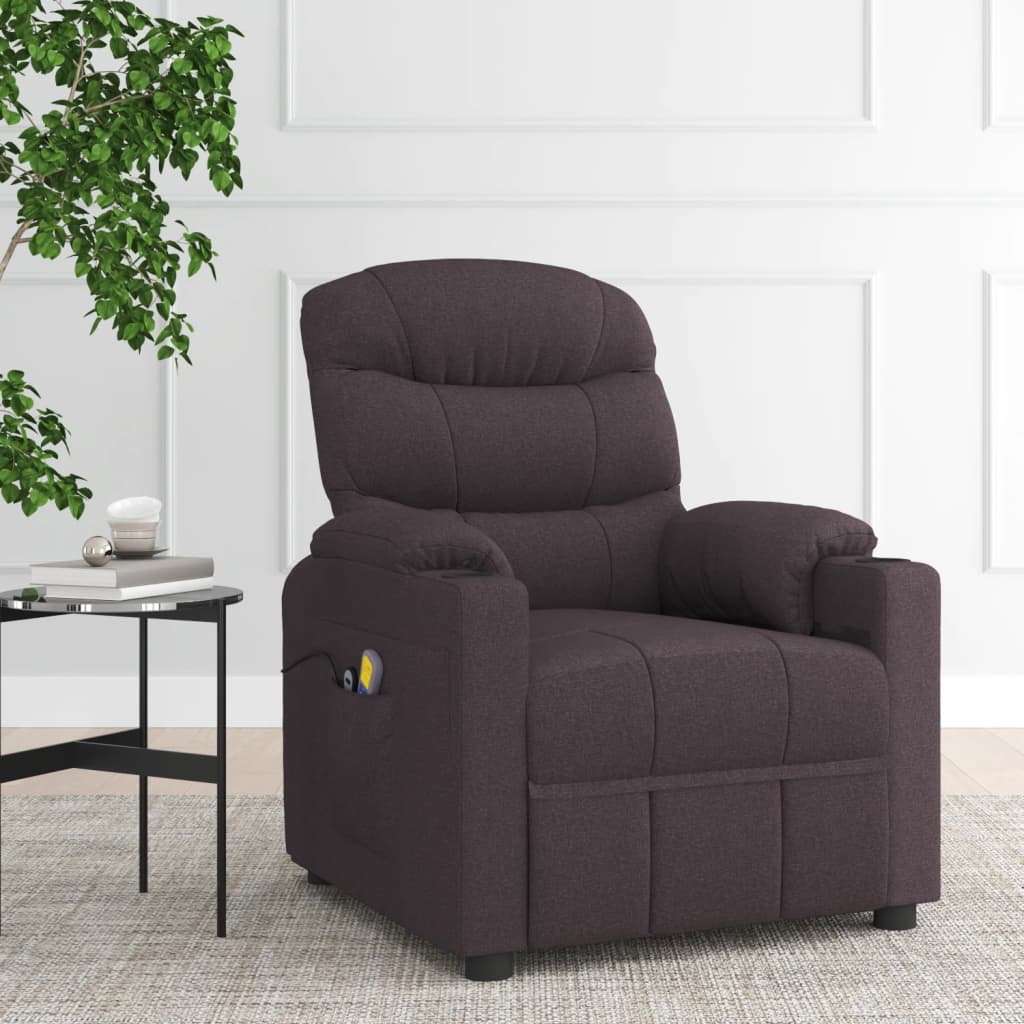 vidaXL Fotoliu de masaj electric, maro închis, material textil