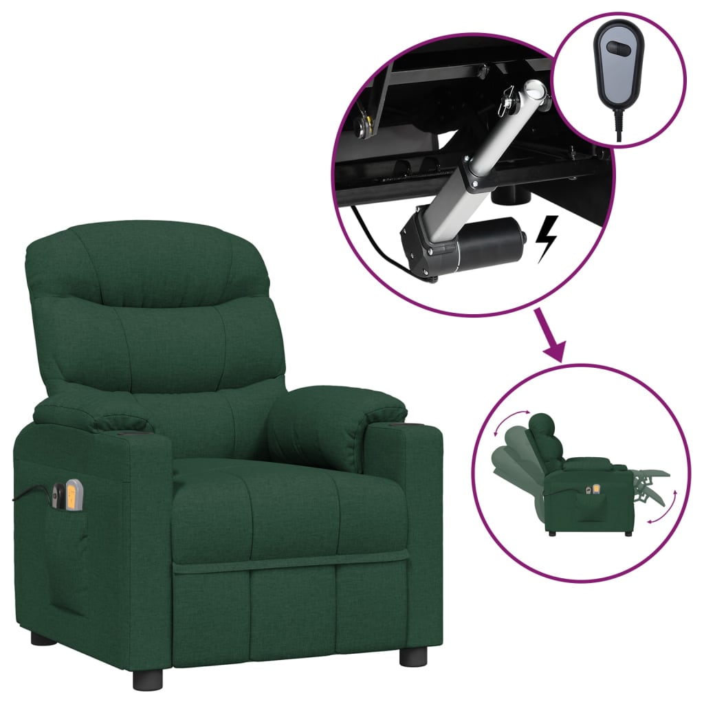 vidaXL Elektrické masážní křeslo tmavě zelené textil
