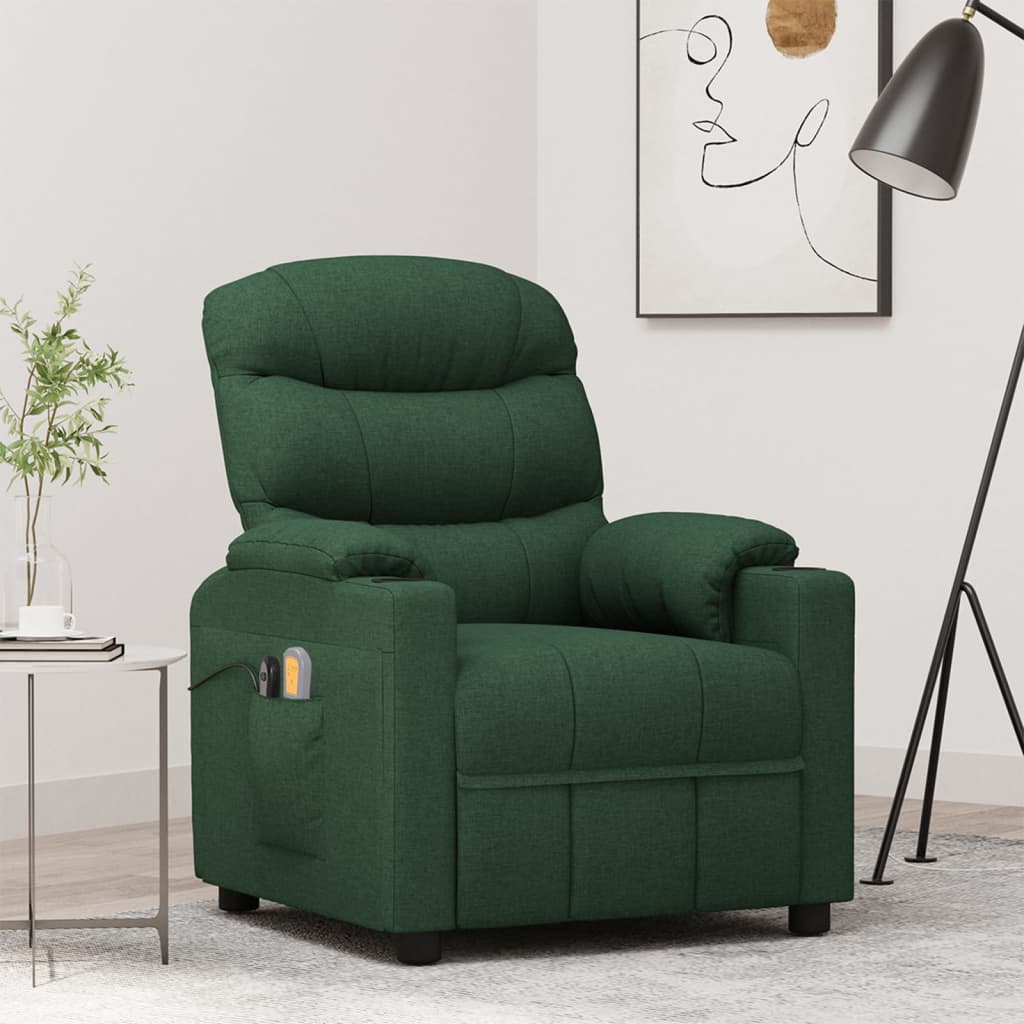 vidaXL Fotoliu de masaj electric, verde închis, material textil