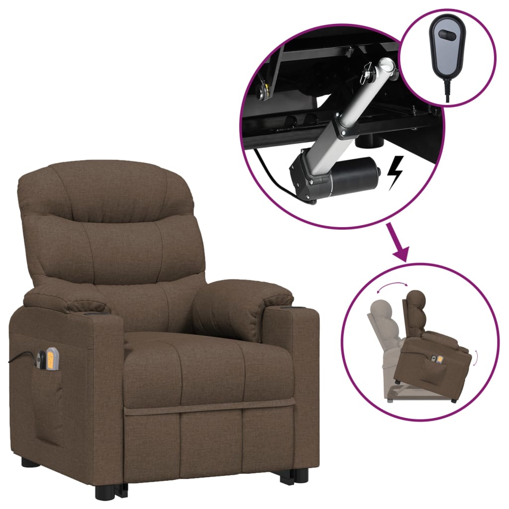 vidaXL Zvedací masážní křeslo hnědé textil