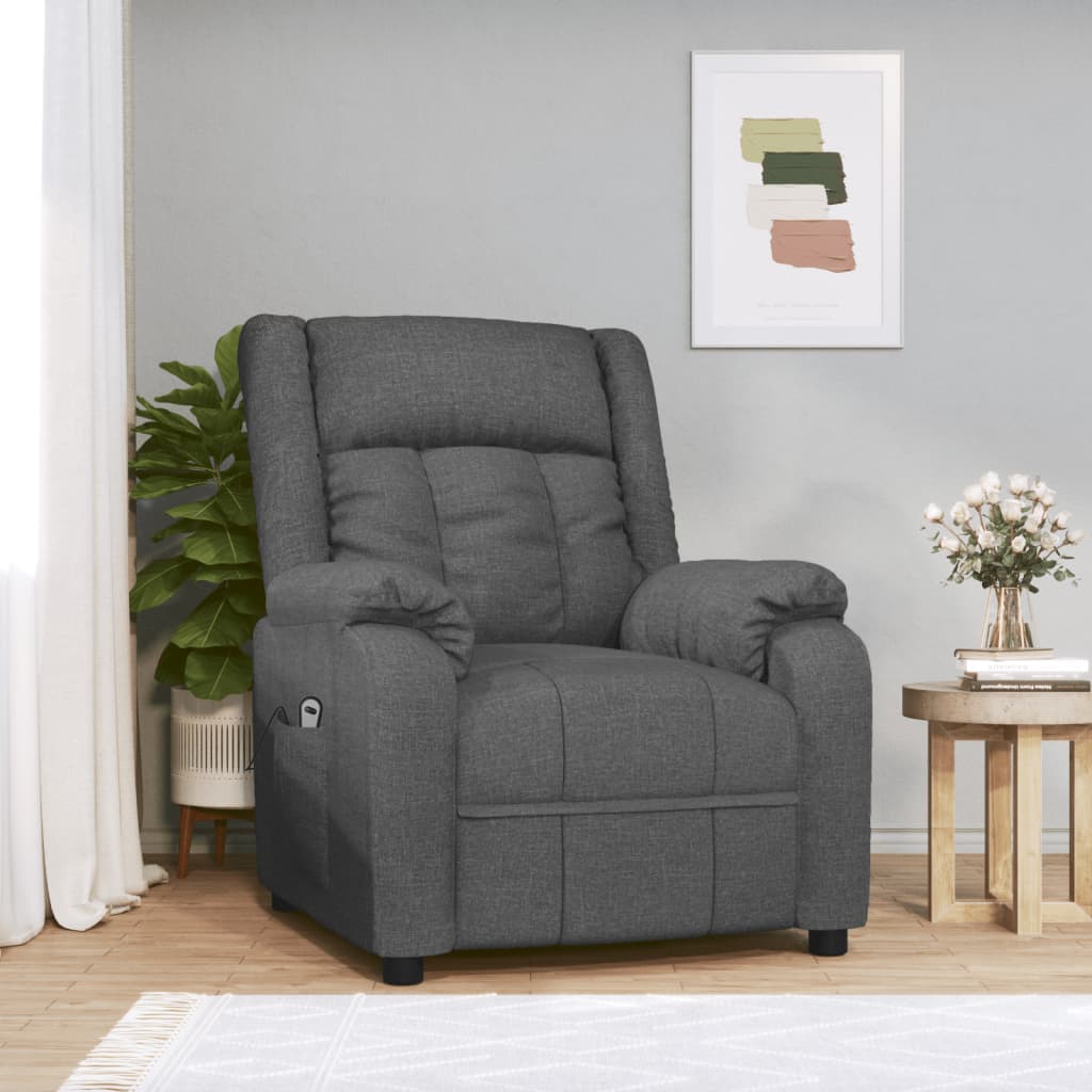 vidaXL Fotoliu rabatabil electric, gri închis, material textil