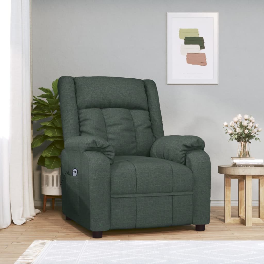 vidaXL Fotoliu rabatabil electric, verde închis, material textil