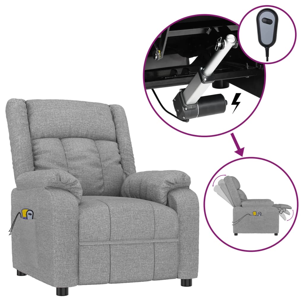 vidaXL Elektrické masážní křeslo světle šedé textil