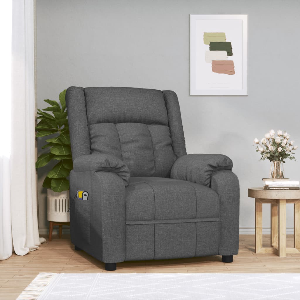 vidaXL Fotoliu de masaj electric rabatabil, gri închis, textil
