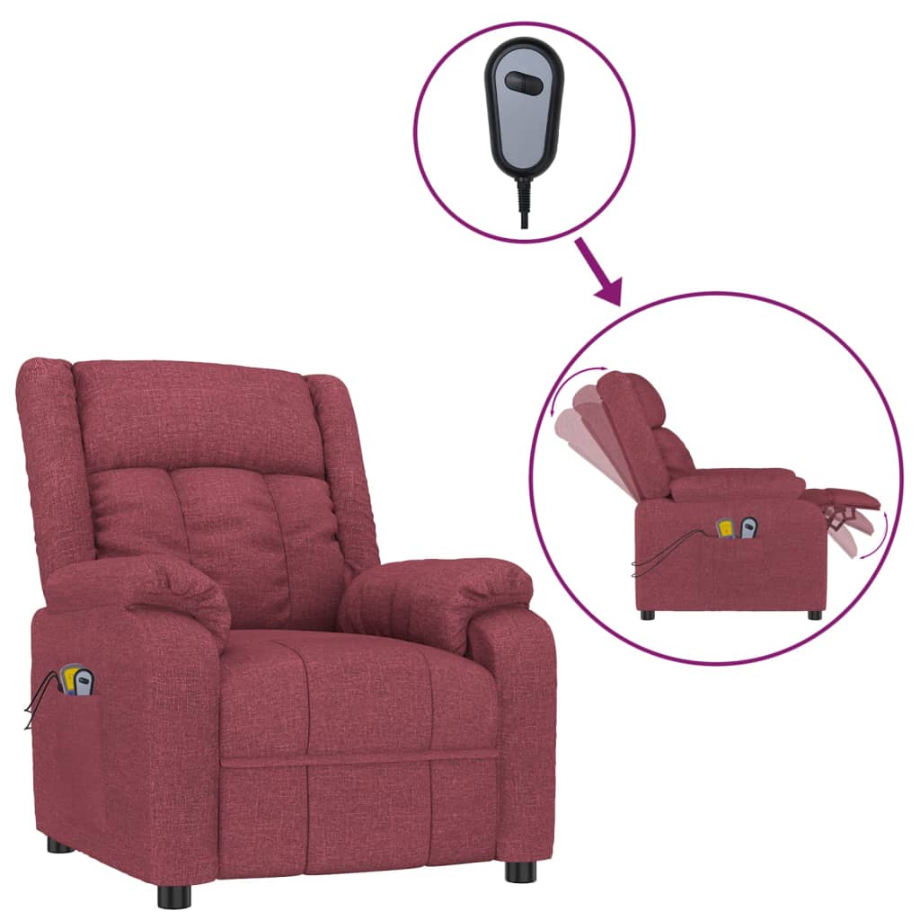 vidaXL Elektrické masážní křeslo vínové textil