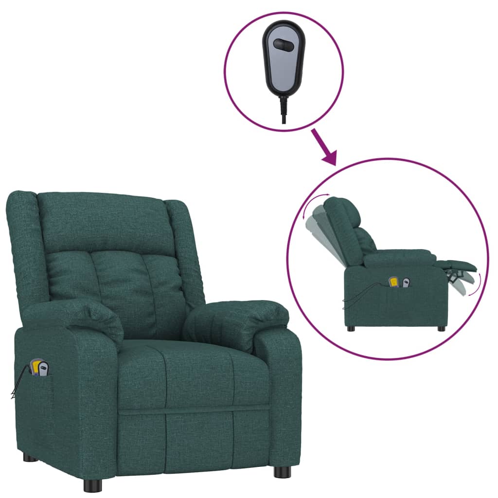 vidaXL Elektrické masážní křeslo tmavě zelené textil
