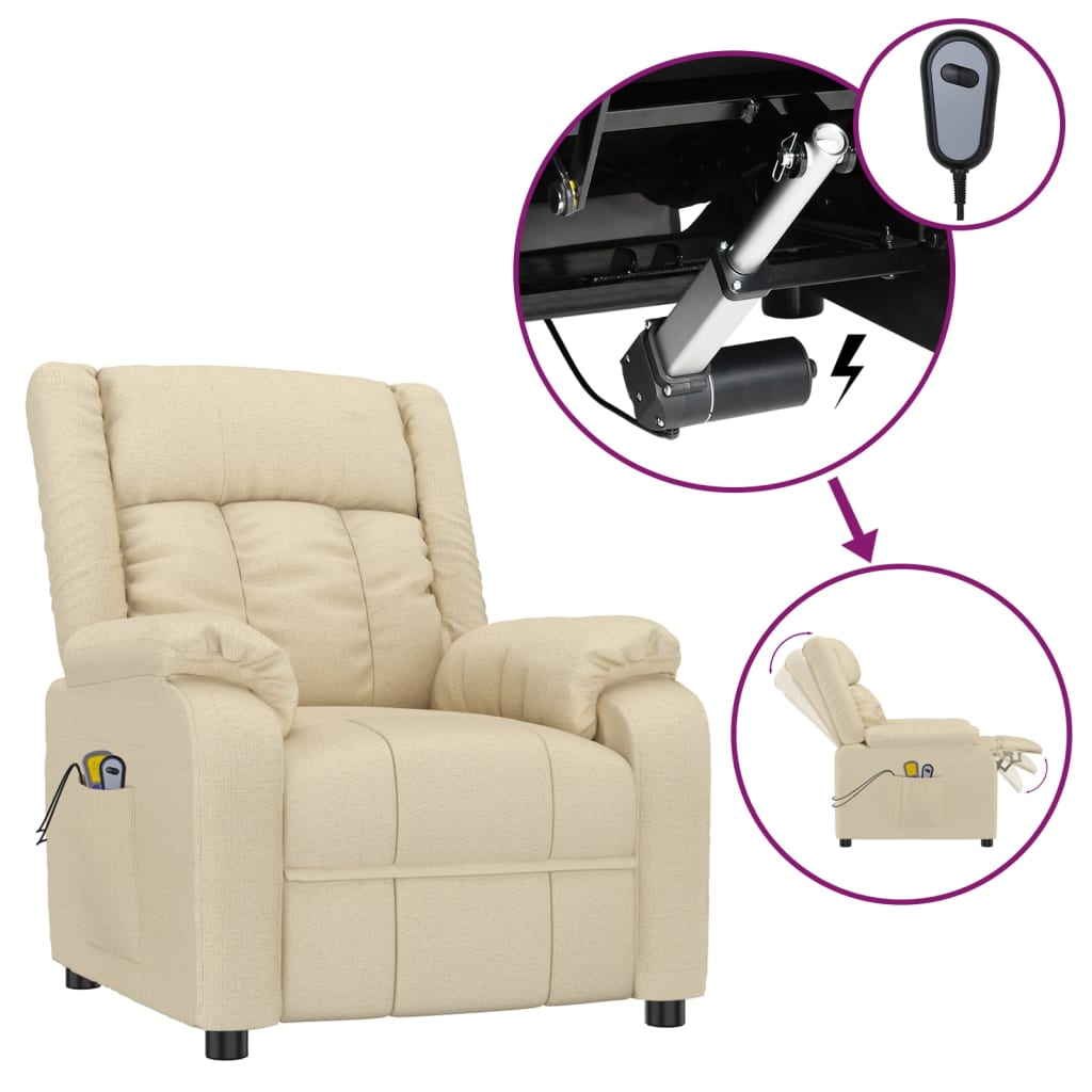 vidaXL Elektrické masážní křeslo krémové textil