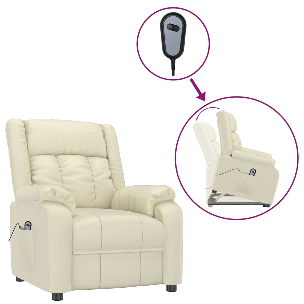 krémszínű műbőr felállást segítő fotel