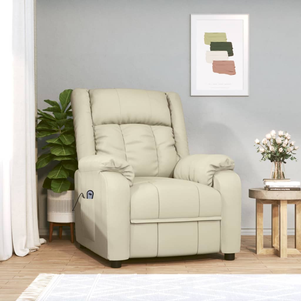 vidaXL Poltrona elevatória couro artificial cor creme