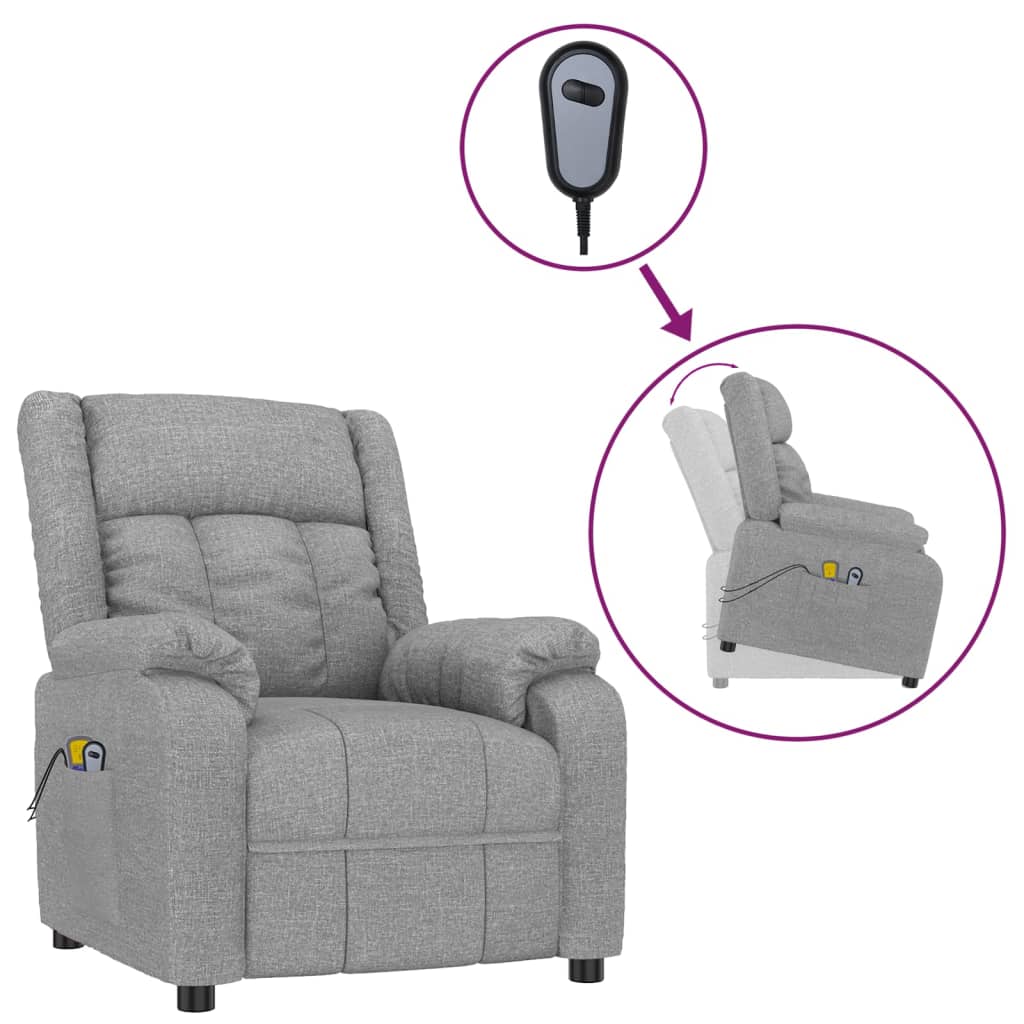 vidaXL Zvedací masážní křeslo světle šedé textil