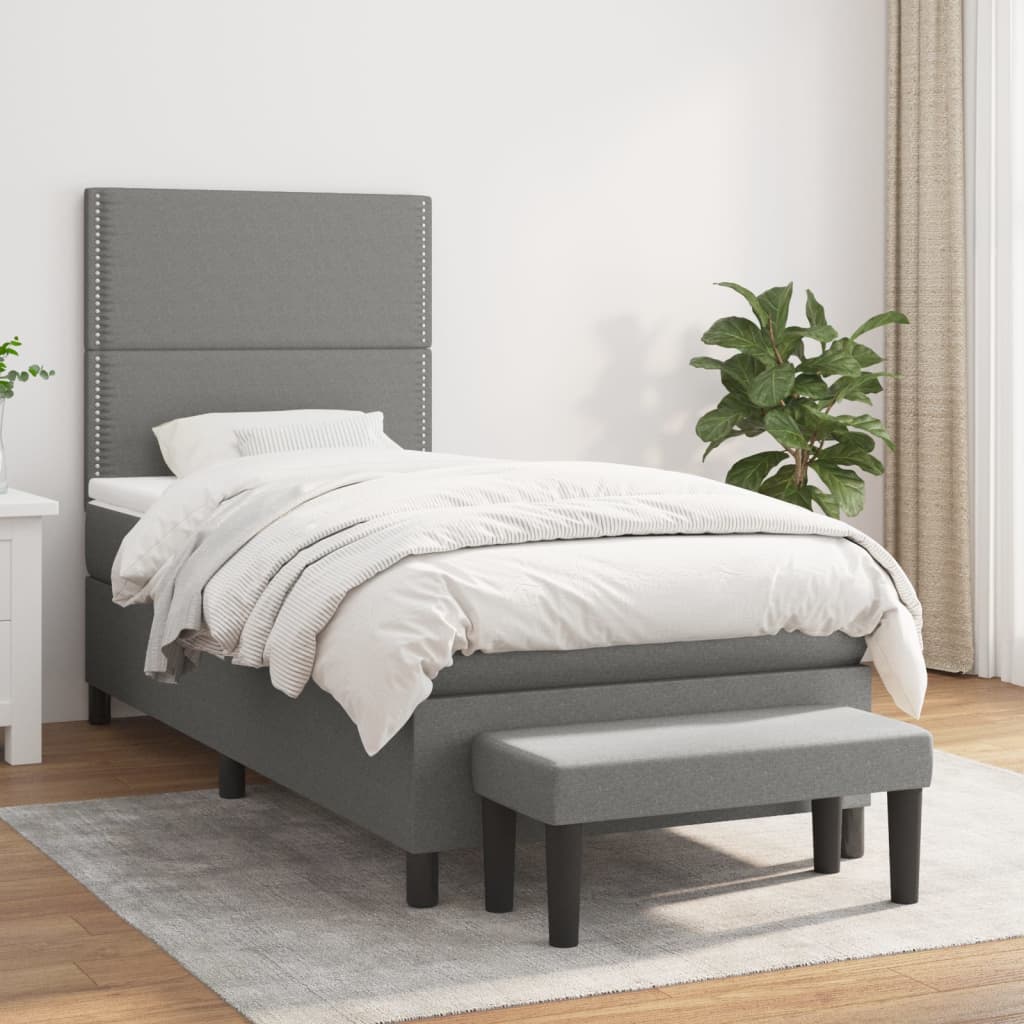 Lit à sommier tapissier avec matelas Gris foncé 80x200 cm Tissu