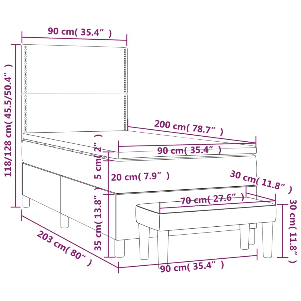 Box spring postel s matrací světle šedá 90x200 cm textil