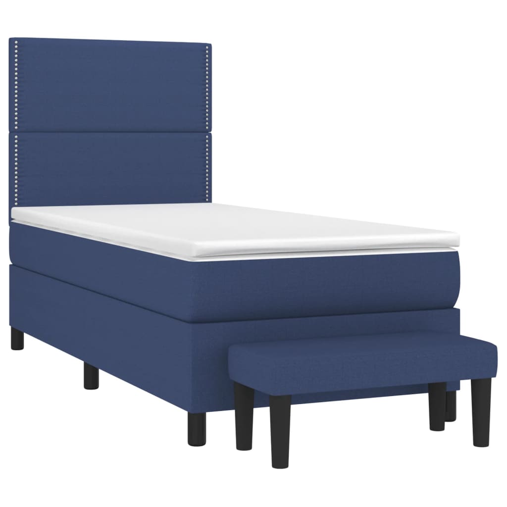 vidaXL Boxspring met matras stof blauw 90x200 cm afbeelding