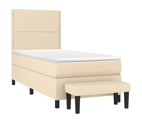 vidaXL Sommier &agrave; lattes de lit avec matelas Cr&egrave;me 100x200 cm Tissu