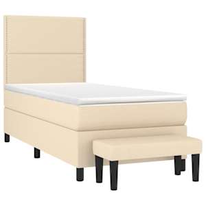 vidaXL Sommier &agrave; lattes de lit avec matelas Cr&egrave;me 100x200 cm Tissu