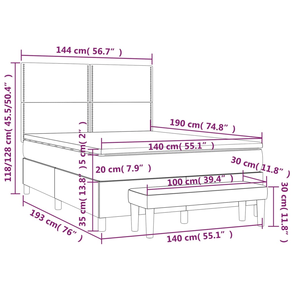 Box spring posteljni z vzmetnico svetlo siv 140x190 cm blago