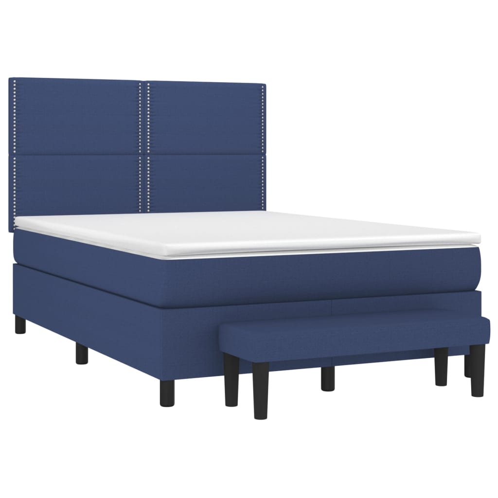 vidaXL Boxspring met matras stof blauw 140x190 cm