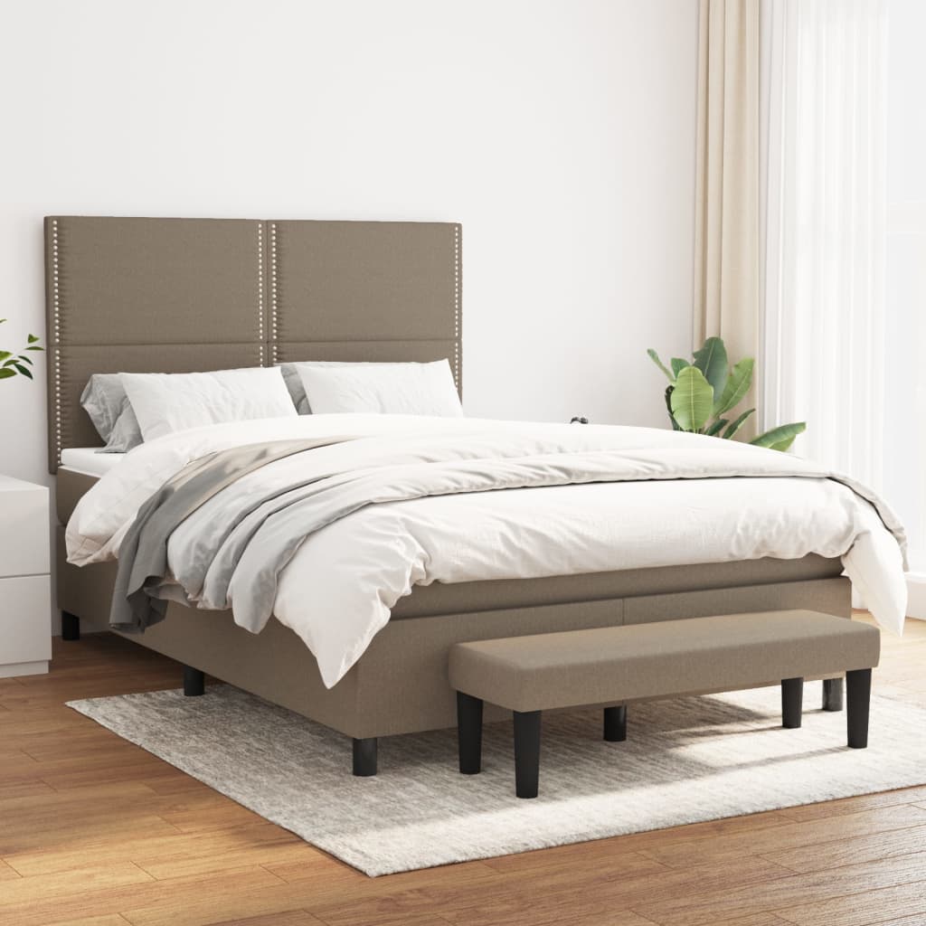 Lit à sommier tapissier avec matelas Taupe 140x200 cm Tissu
