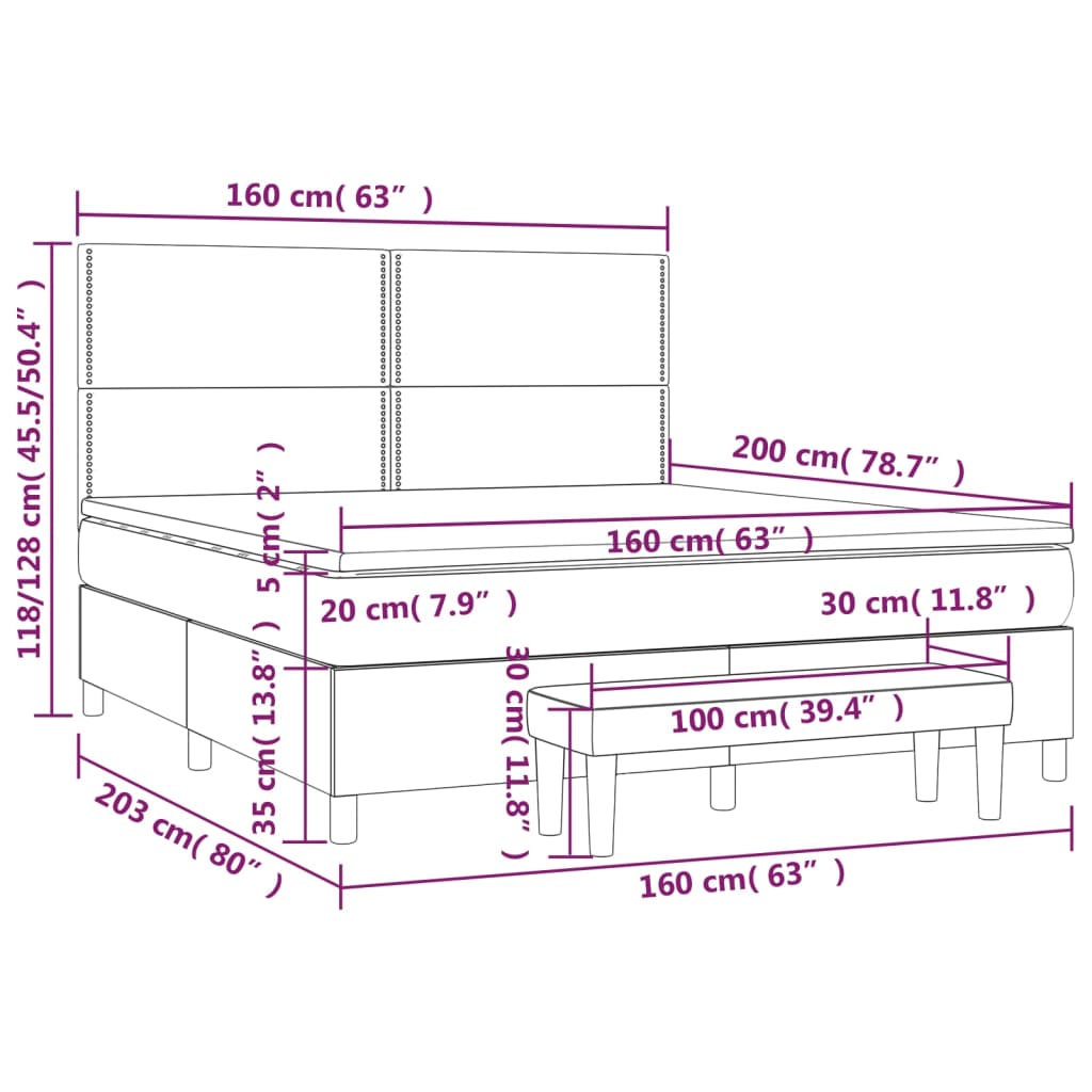 Box spring postel s matrací tmavě šedá 160x200 cm textil