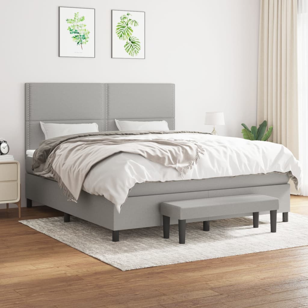 vida XL Boxspringbett mit Matratze Hellgrau 180x 200 cm Stoff