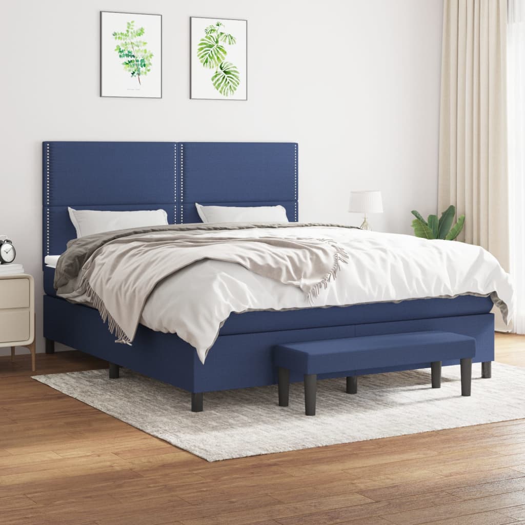 vidaXL Boxspringbett mit Matratze Blau 180x200 cm Stoff