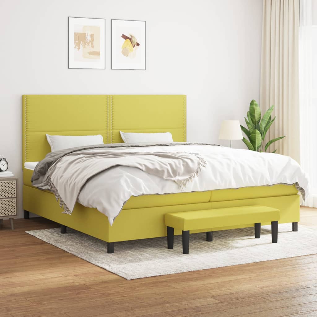 Zöld szövet rugós ágy matraccal 200 x 200 cm 