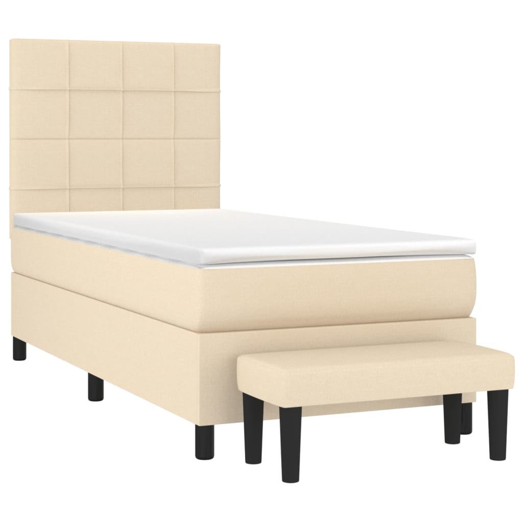 vidaXL Boxspring met matras stof crèmekleurig 90x190 cm afbeelding