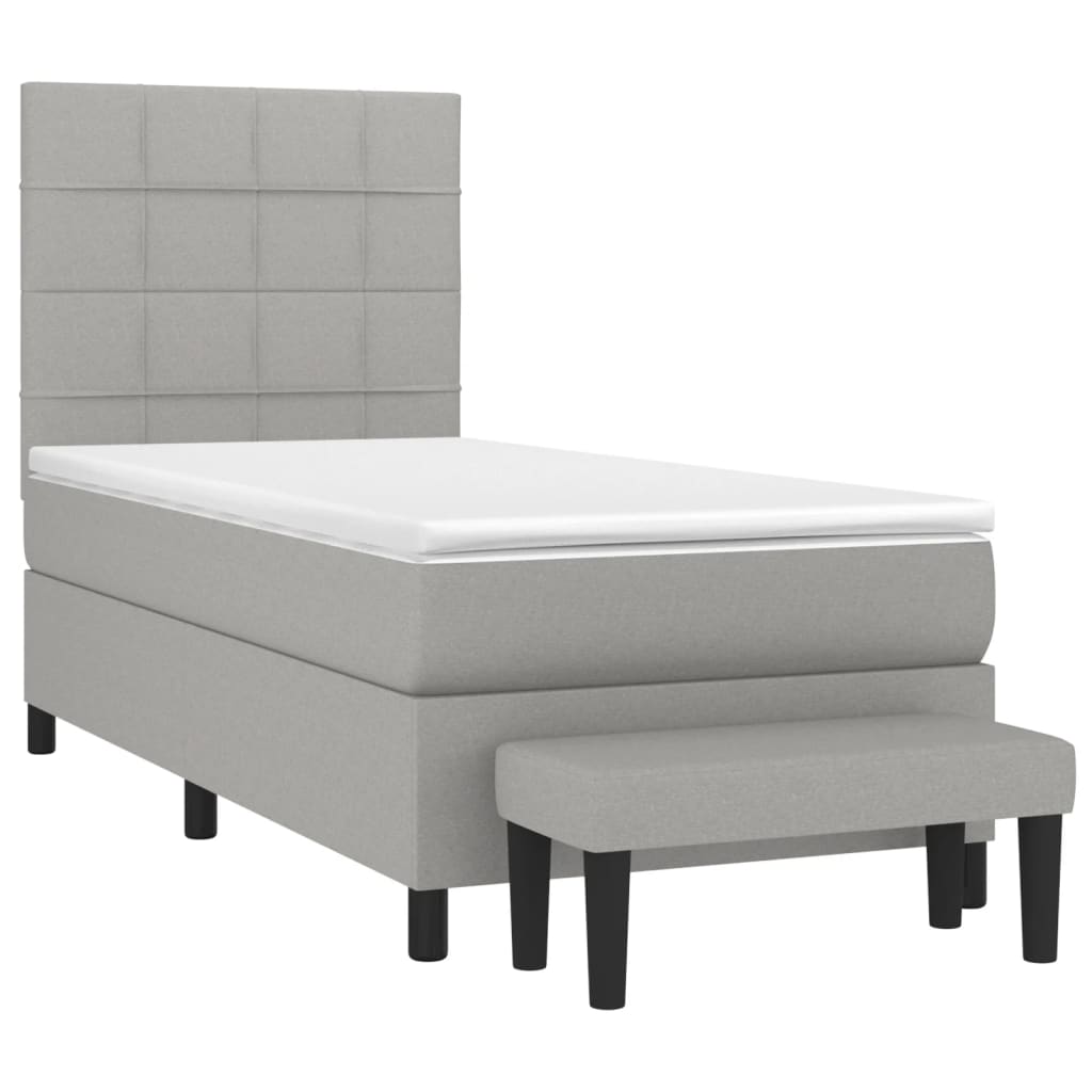 vidaXL Boxspring met matras stof lichtgrijs 90x200 cm afbeelding