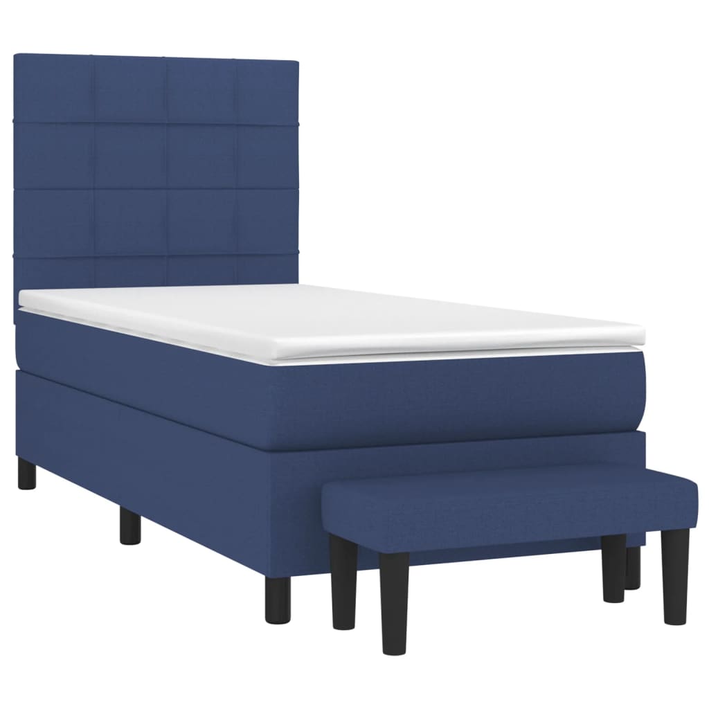 vidaXL Boxspring met matras stof blauw 100x200 cm afbeelding
