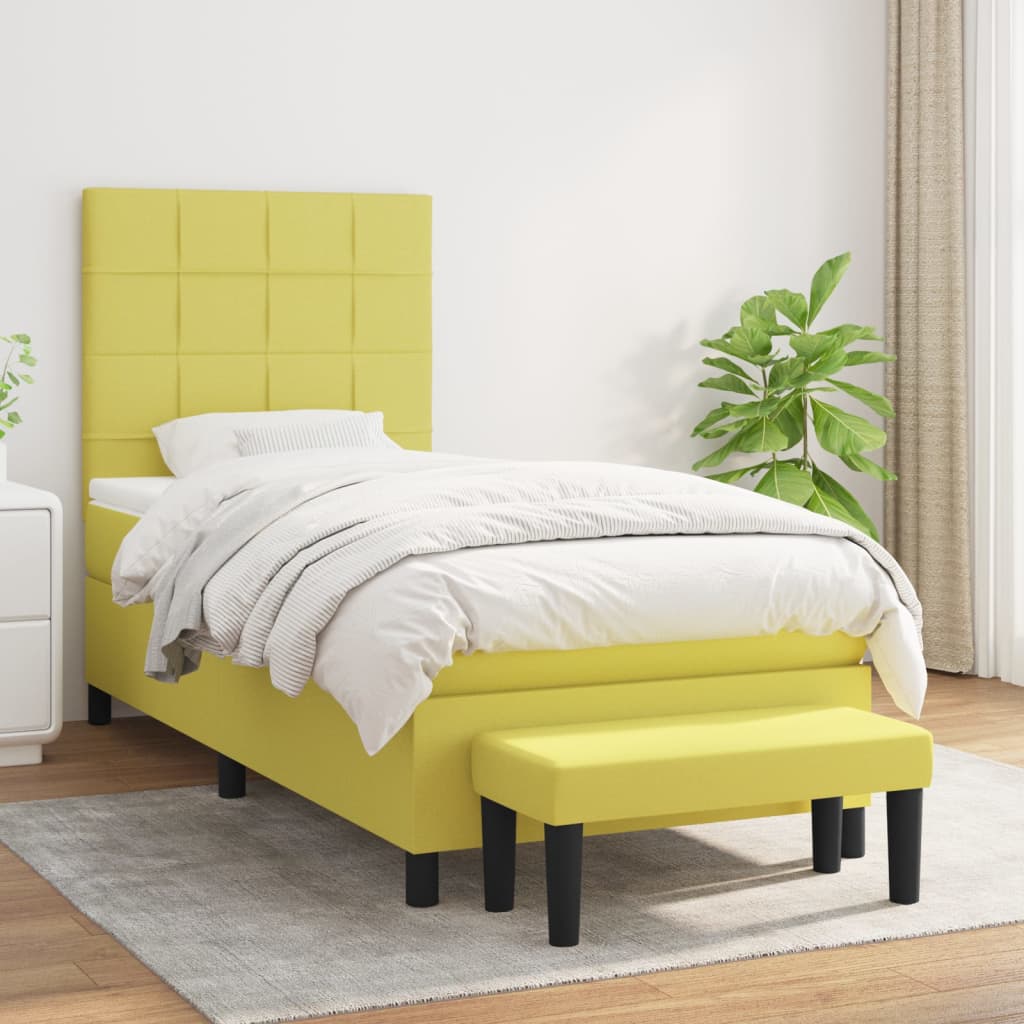 vidaXL Cama com molas/colchão 100x200 cm tecido verde-claro