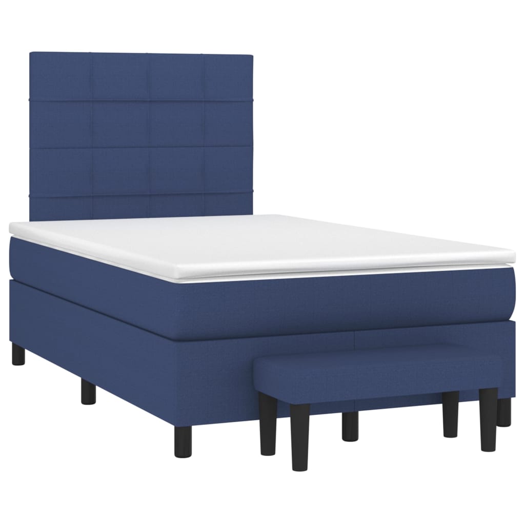 Kék szövet rugós ágy matraccal 120 x 200 cm 