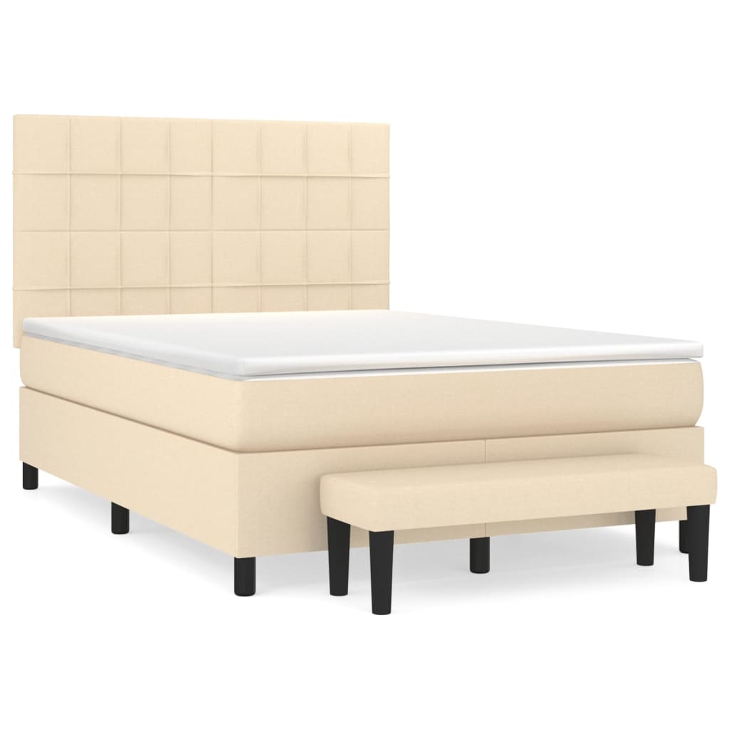Krémszínű szövet rugós ágy matraccal 140 x 190 cm 