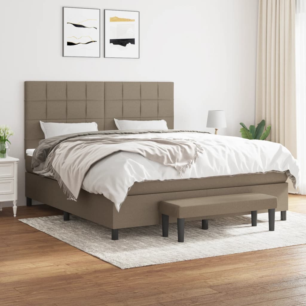 vidaXL Boxspringbett mit Matratze Taupe 180x200 cm Stoff