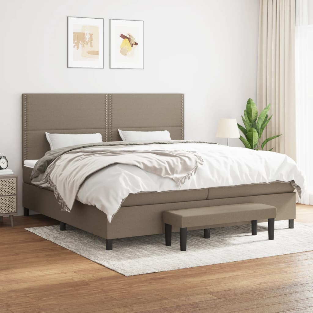 vidaXL Boxspringbett mit Matratze Taupe 200x200 cm Stoff