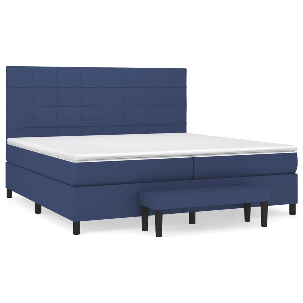 Kék szövet rugós ágy matraccal 200 x 200 cm 