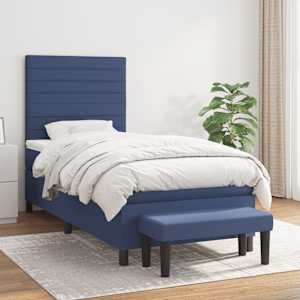 Box spring postelja z vzmetnico moder 80x200 cm blago