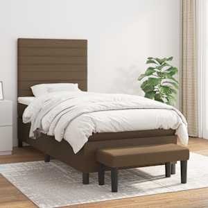 Box spring postelja z vzmetnico temno rjava 100x200 cm blago