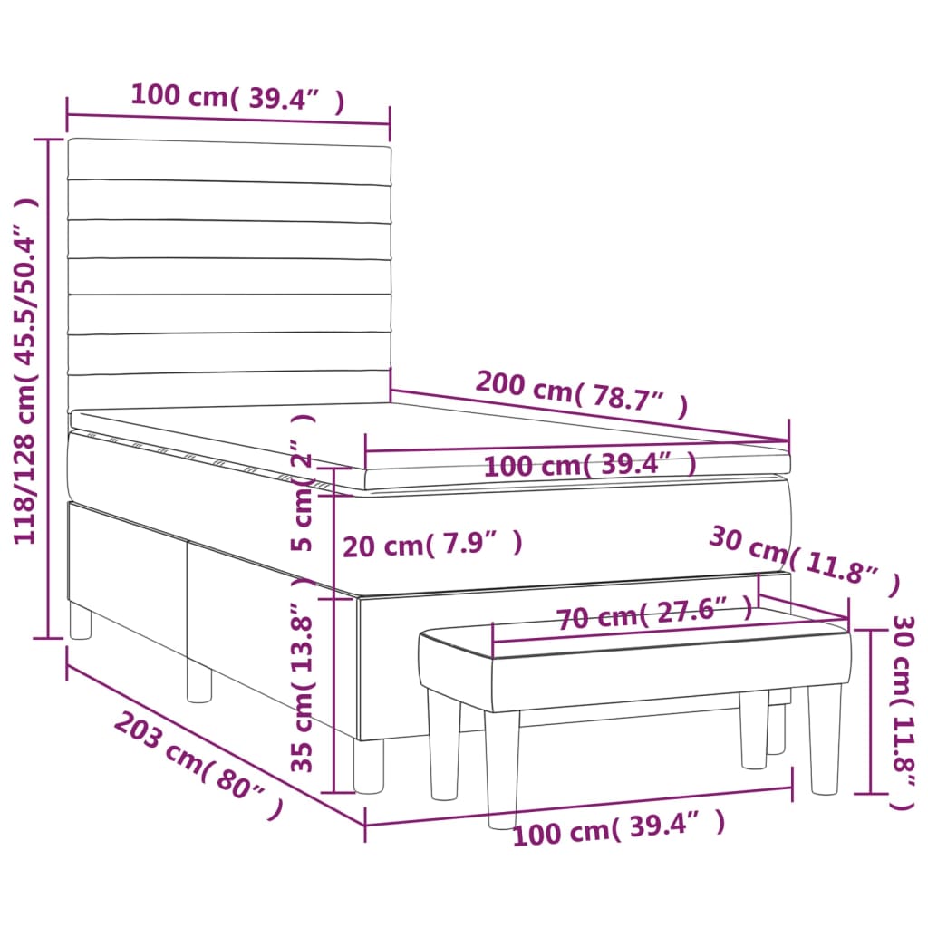 Box spring postel s matrací krémová 100 x 200 cm textil