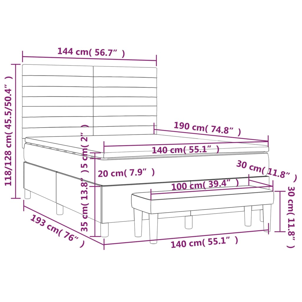 Box spring posteljni z vzmetnico svetlo siv 140x190 cm blago