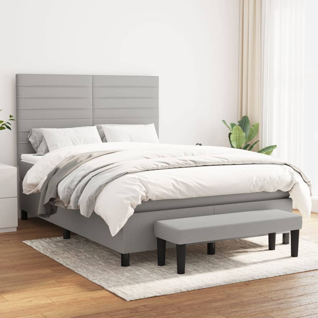 vidaXL Lit à sommier tapissier avec matelas Gris clair 140x190cm Tissu