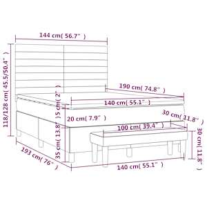Box spring posteljni z vzmetnico temno siv 140x190 cm blago - slika 8