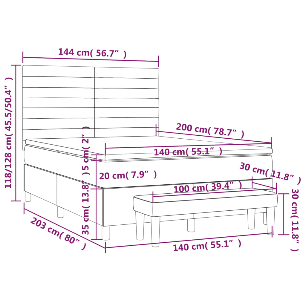 Box spring postel s matrací tmavě hnědá 140x200 cm textil